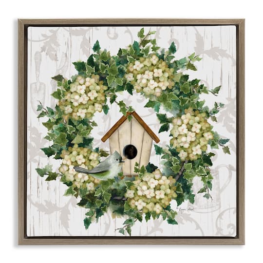Stupell Industries Spring Birdhouse Wreath Floater Framed Art